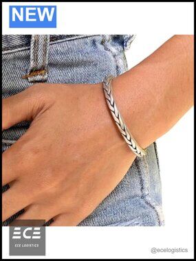 Braided Sterling Silver Cuff Bracelet Handmade Boho Ethnic Bangle Unisex